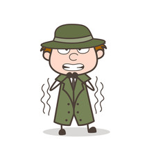 Cartoon Detective Trembling from Fear Vector Illustration