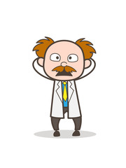 Cartoon Scientist Fearful Face Expression Vector