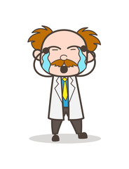 Cartoon Scientist Crying Vector Illustration