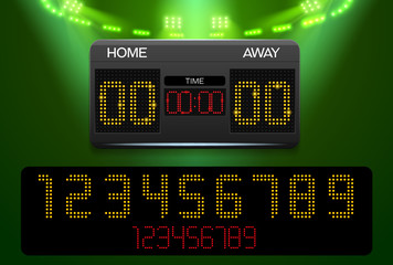 Scoreboard with time and result display and spotlight