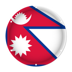 round metallic flag of Nepal with screw holes