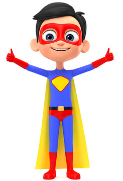 3d render illustration. Superman boy shows two thumbs up.