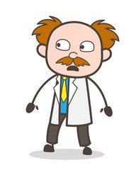 Cartoon Scientist Scared Face Vector Illustration