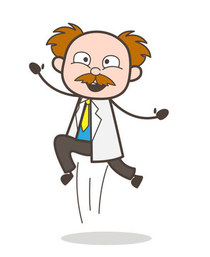 Cartoon Excited Successful Scientist Jumping Vector