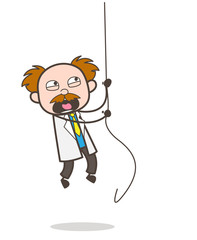 Cartoon Adventurous Scientist Climbing Rope Vector Concept