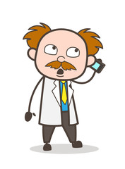 Cartoon Scientist Calling Vector Illustration