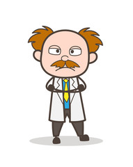 Cartoon Scientist Anger Face Vector Illustration