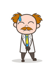 Cartoon Scientist Tired Face Vector Illustration
