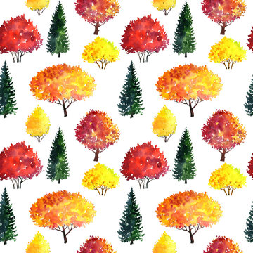 seamless pattern with watercolor trees