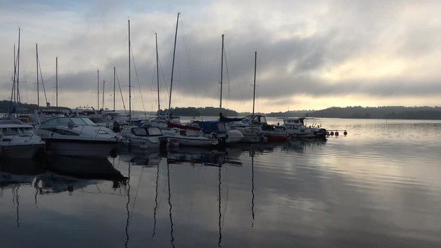 Misty cloudy morning in the harbour of Lappeenranta. Finland