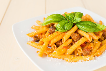 Ziti with sausage and tomato sauce, Italian Pasta
