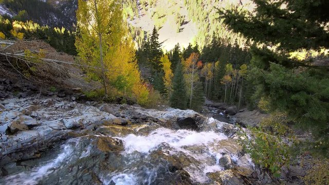 Waterfall flowing down canyon along the Millon Dollar Highway in Colorado.