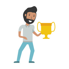 Man with trophy cup cartoon