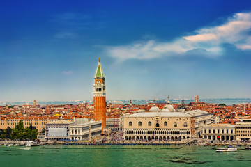 Italy. Cityscape of Venice from campanile (bell tower) of Basilica San Giorgio Maggiore. Venice and its Lagoon is on UNESCO World Heritage List