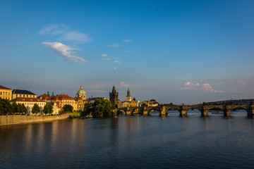View on the Vltava river and old town Prague, Czech Republic