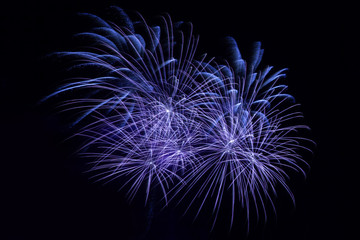 Outbreaks of fireworks in the night sky