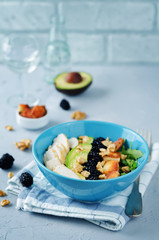 Crispy goat cheese blackberry arugula chicken avocado salad