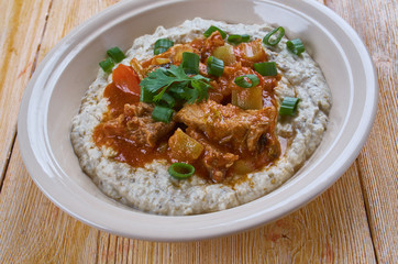 Meat Stew over Smoky Eggplant Puree