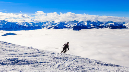 Skier on the slopes of the ski resort Soll, Tyrol, Austria