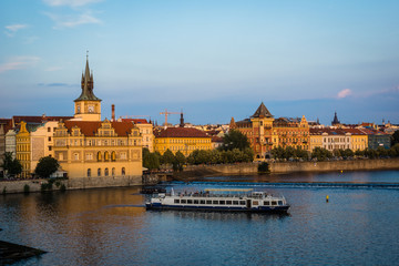 Naklejka premium View on the Vltava river and old town Prague, Czech Republic