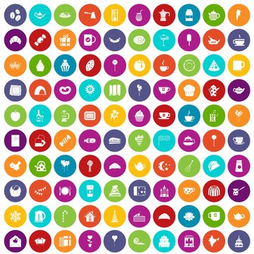 100 tea party icons set color