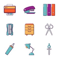 Office stuff icons set, flat style