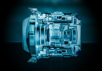 Sectional camera lens X-ray view
