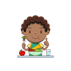 Boy eating salad