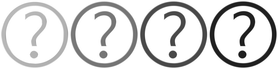 question mark 3d grey gray black silver interrogation and punctuation set asking symbol query icon sign isolated on white background in high resolution