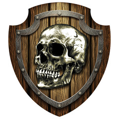 Oak shield with skull and metal studs