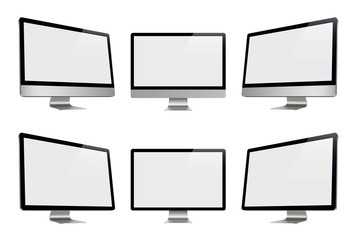 Computer display, monitor, realistic set, 3D, isolated - stock vector.