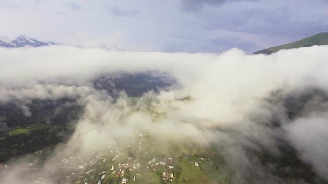 Aerial view of the authentic high mountain village in Mestia, Svaneti, Georgia