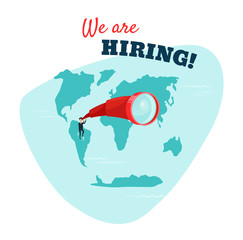 We are hiring. Businessman looking through a telescope. HR concept. Vector illustration