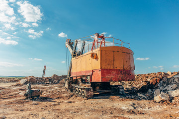 Big yellow excavator, quarry machine, quarry machine for mining