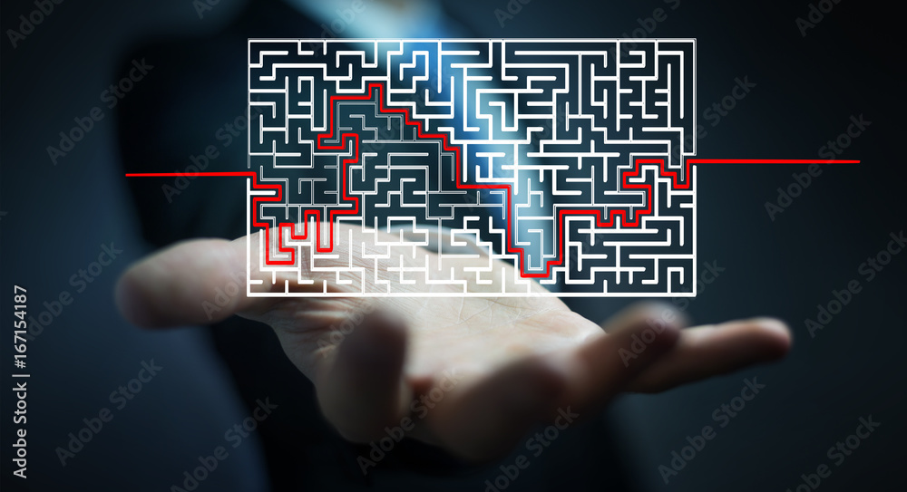 Poster Businessman searching solution of a complicated maze