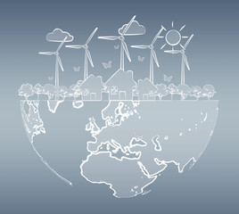 Hand-drawn renewable energy sketch