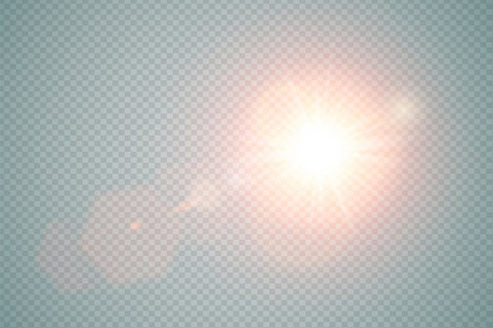 Abstract red front sun lens flare translucent special light effect design. Vector blur in motion glow glare. Isolated transparent background. Rainbow element. Horizontal star burst ray and spotlight
