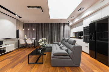 Interior with sofa and table