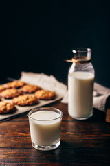 Glass of Milk and Oatmeal Cookies.