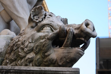Details on Statue of Hercules and Caco of Baccio Bandinelli, Piazza della Signoria in Florence,...
