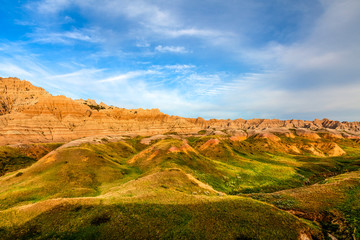 Badlands National Park in South Dakota, is a large, remote area of spectacular rock formations..