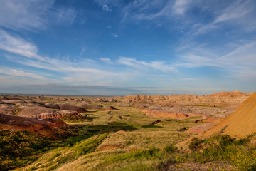 Badlands National Park in South Dakota, is a large, remote area of spectacular rock formations..