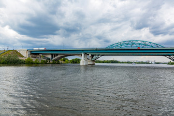 Obraz premium Transport bridge across the widest river in the Russian capital, Moscow 