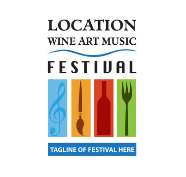 Vector - Food, Wine, Music, Arts Festival Logo, Isolated On White Background. Vector Illustration.