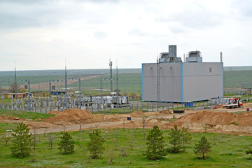 Fototapeta na wymiar Electric transformer substation on the suburb of Elista. Kalmykia