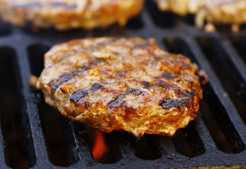 Burger is fried on the grill