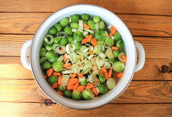 Fresh dietary soup minestrone with Brussels sprouts for weight loss