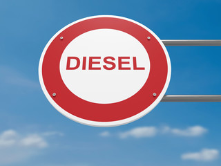 German Traffic Sign Environmental Protection Concept: Diesel Cars Prohibited  Driving Ban, 3d illustration