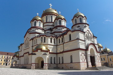 Fototapeta na wymiar Cathedral of St. Panteleimon the Great Martyr in the New Athos Monastery of St. Simon the Zealot