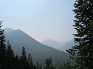 mountains through wildfire smoke